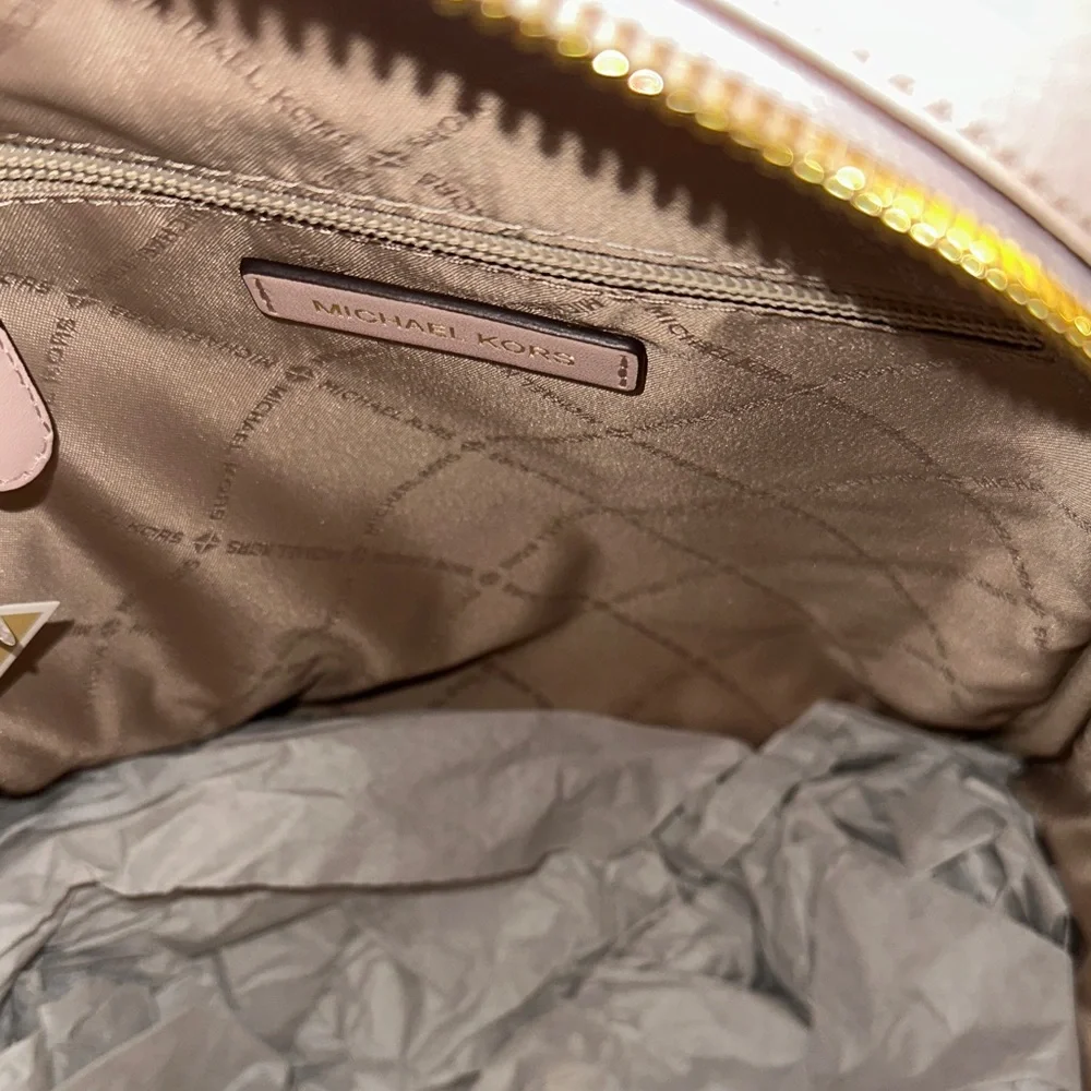 Michael Kors Blush Pebbled Leather Backpack with Gold Hardware
